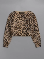 Лонгслив для девочки укороченный, леопард