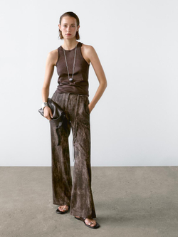 Massimo Dutti Топ с круглым вырезом и блестящей отделкой, коричневый