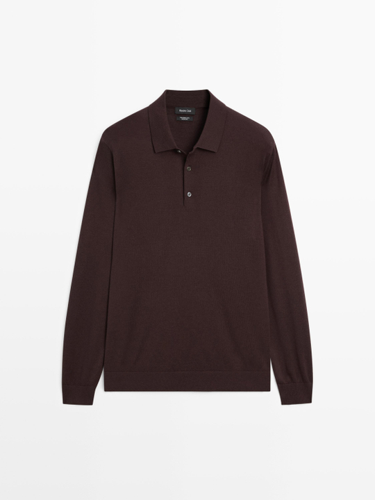 Massimo Dutti Трикотажное свитер поло из 100% мериносовой шерсти, гранатовый