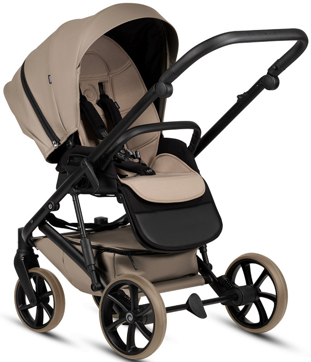 Детская коляска Tutis Viva 6 Plus Leather 3 в 1 с автокреслом Elo Lux EduSky Black 1612149 Cappuccino