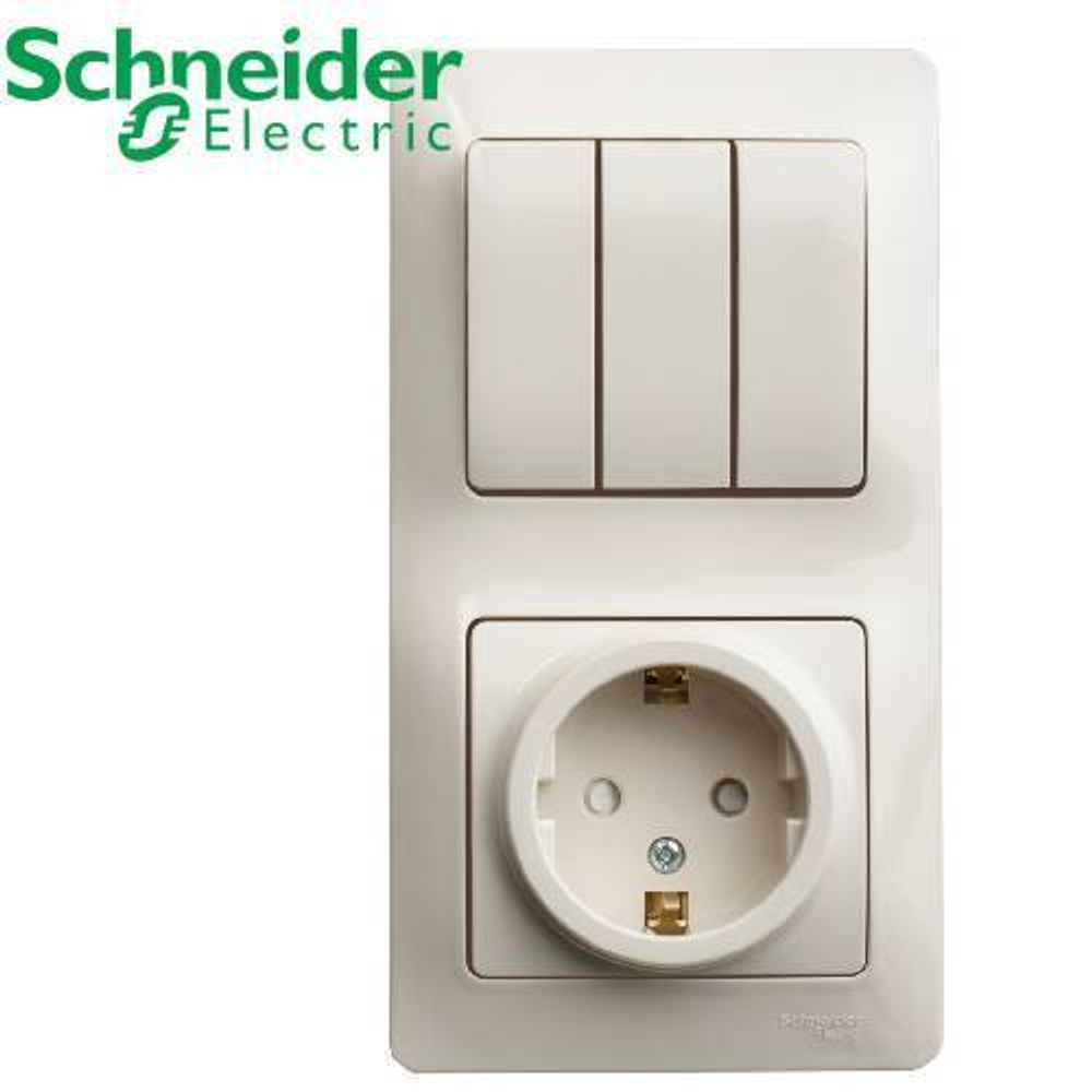 Блок: выключатель 3кл + розетка (крем) Glossa Schneider GSL000278