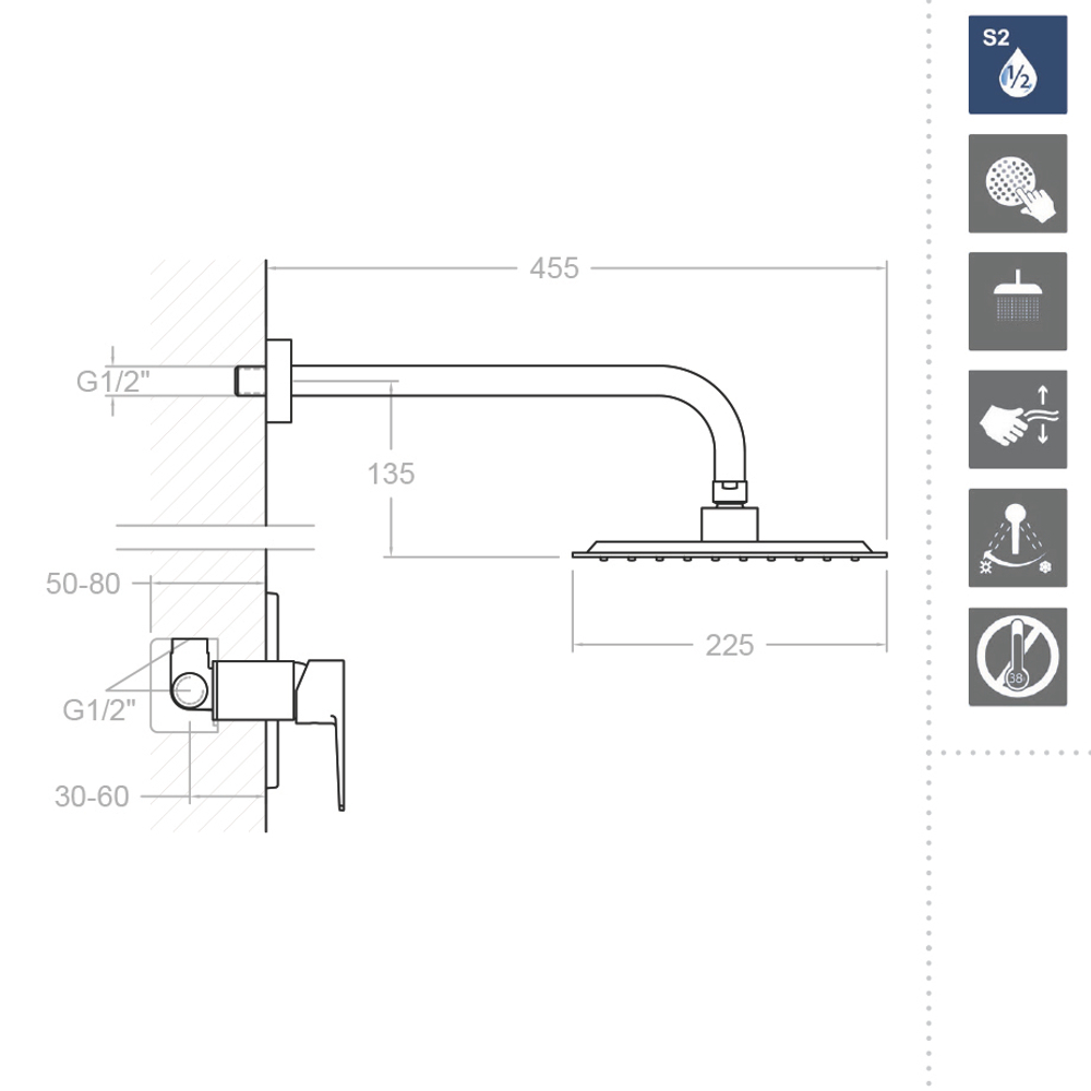 Встраиваемый смеситель для душа с тропическим душем TITANIUM K1818014