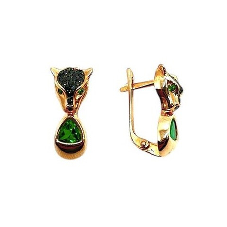 Серьги Кошки из золота с фианитами