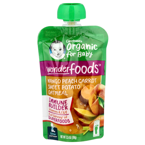 Gerber, Organic Mango, Peach, Carrot, Sweet Potato, Oatmeal, Toddler, 12+ Months, 3.5 oz (99 g)