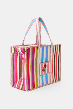 ZARA СТЕГАНАЯ СУМКА В ПОЛОСКУ С ЦВЕТАМИ, РАЗНОЦВЕТНЫЙ