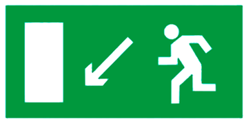 Е 08 "Направление к эвакуационному выходу налево вниз"
