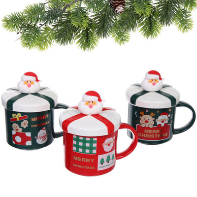 Кружка керамическая 400мл «Рождественский микс» с крышкой и ложкой