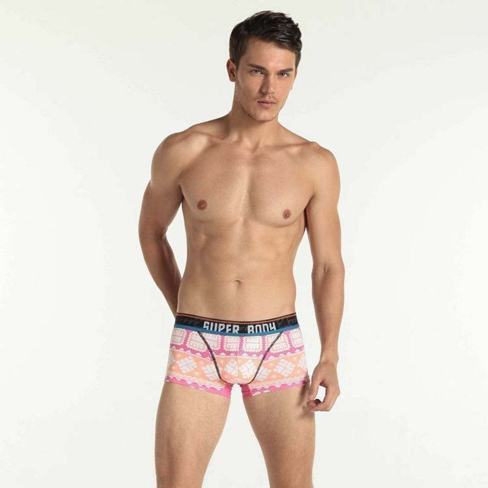 Мужские трусы боксеры розовые с узорами Superbody Boxer Pink