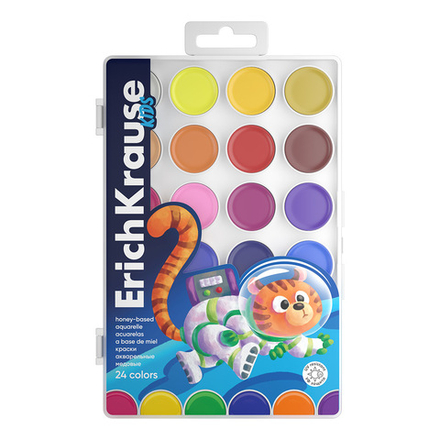 Акварельные краски 24 цв. ErichKrause Kids Space Animals медовые с УФ защитой яркости