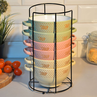 Набор бульонниц 6 предметов 650мл на подставке "Пастель"