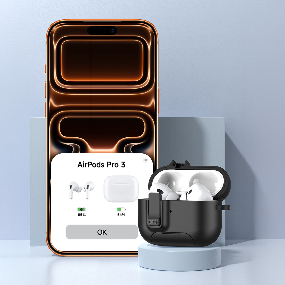 Усиленный чехол черного цвета с замком и подставкой для наушников AirPods Pro 3, серия PECQ Series от Dux Ducis