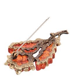 AM-2265 Брошь «Азалия» (латунь, янтарь)