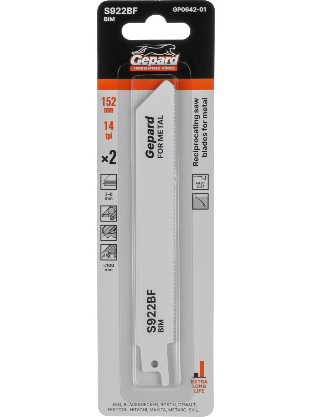 Пилка сабельная по металлу S922BF (2 шт.) GEPARD