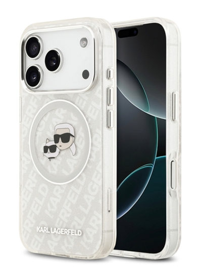 Lagerfeld для iPhone 17 Pro Max чехол IML NFT Karl&Choup Head on logo Metal Cam Hard Grey (MagSafe)