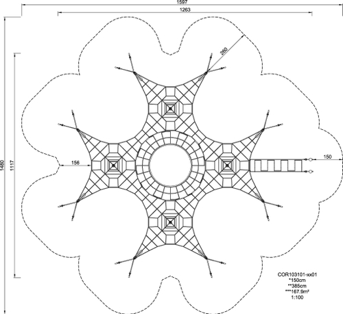 Четыре мачты с батутом, красный