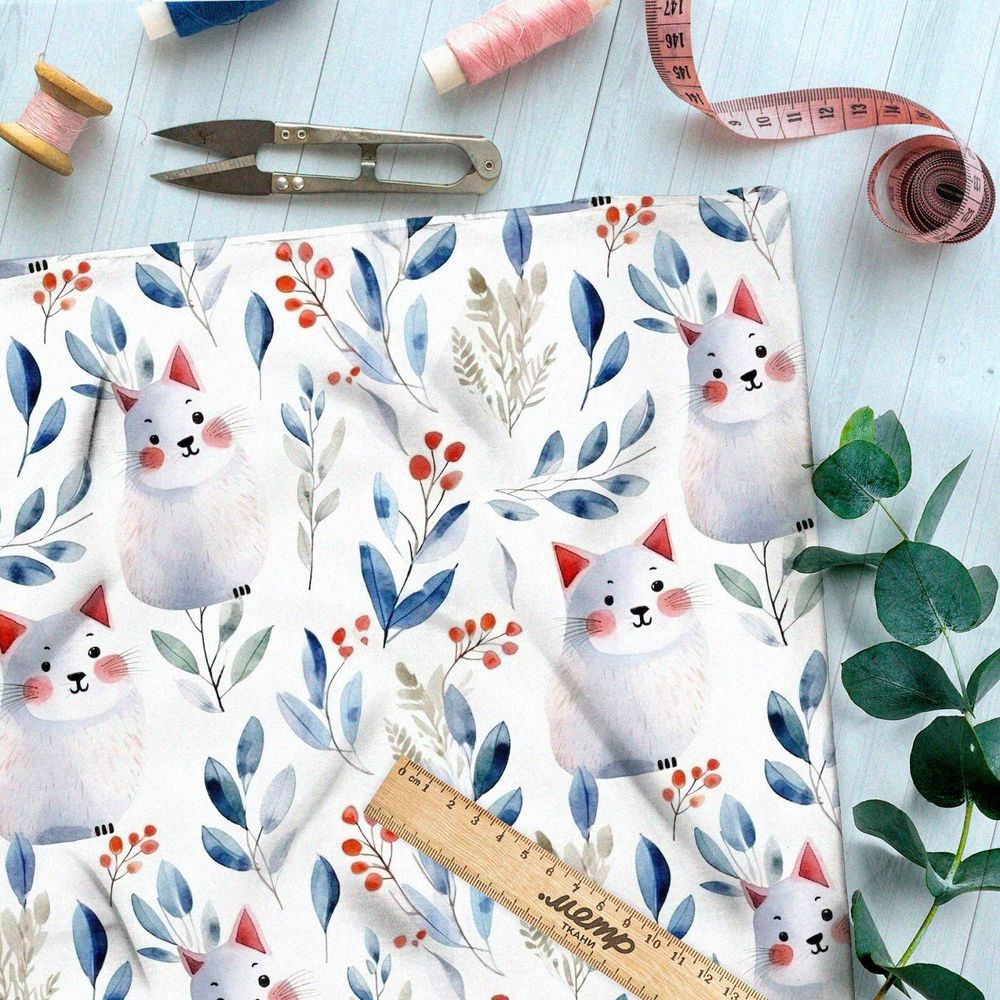 Ткань премиум атлас белые коты