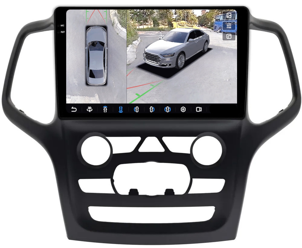 Магнитола для Jeep Grand Cherokee WK2 2013-2021 (ШГУ 5") - FarCar BX9-360-9564F2 монитор 9.5" 2K QLED на Android 13, 6Гб+128Гб, CarPlay, 4G SIM-слот, 4 камеры в комплекте