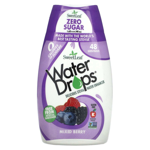 SweetLeaf Stevia, Water Drops, вкусная стевия, усилитель воды, ягодное ассорти, 48 мл (1,62 жидк. Унции)