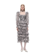 Valerie midi, платье миди из черного шифона со средними молочными цветами