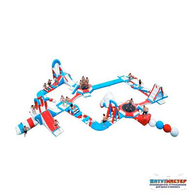 Большой надувной аквапарк на воде «Капитанский мостик» 30×25×6 м