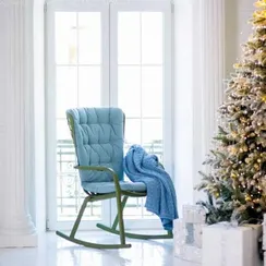 Кресло-качалка Folio зеленое с голубой подушкой