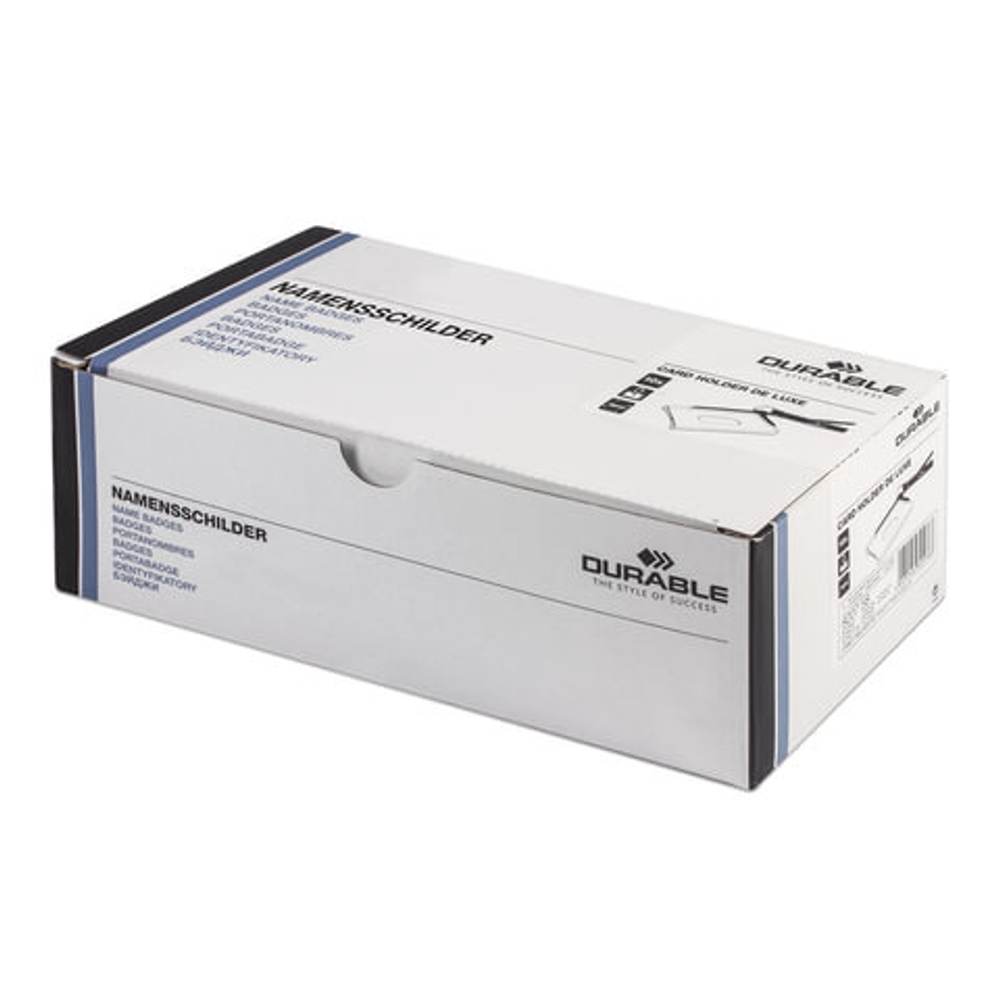 Бейджи горизонтальные/вертикальные (54х85 мм), КОМПЛЕКТ 10 шт., "De Luxe", на черной ленте, 44 см, DURABLE (Германия), 8207-58