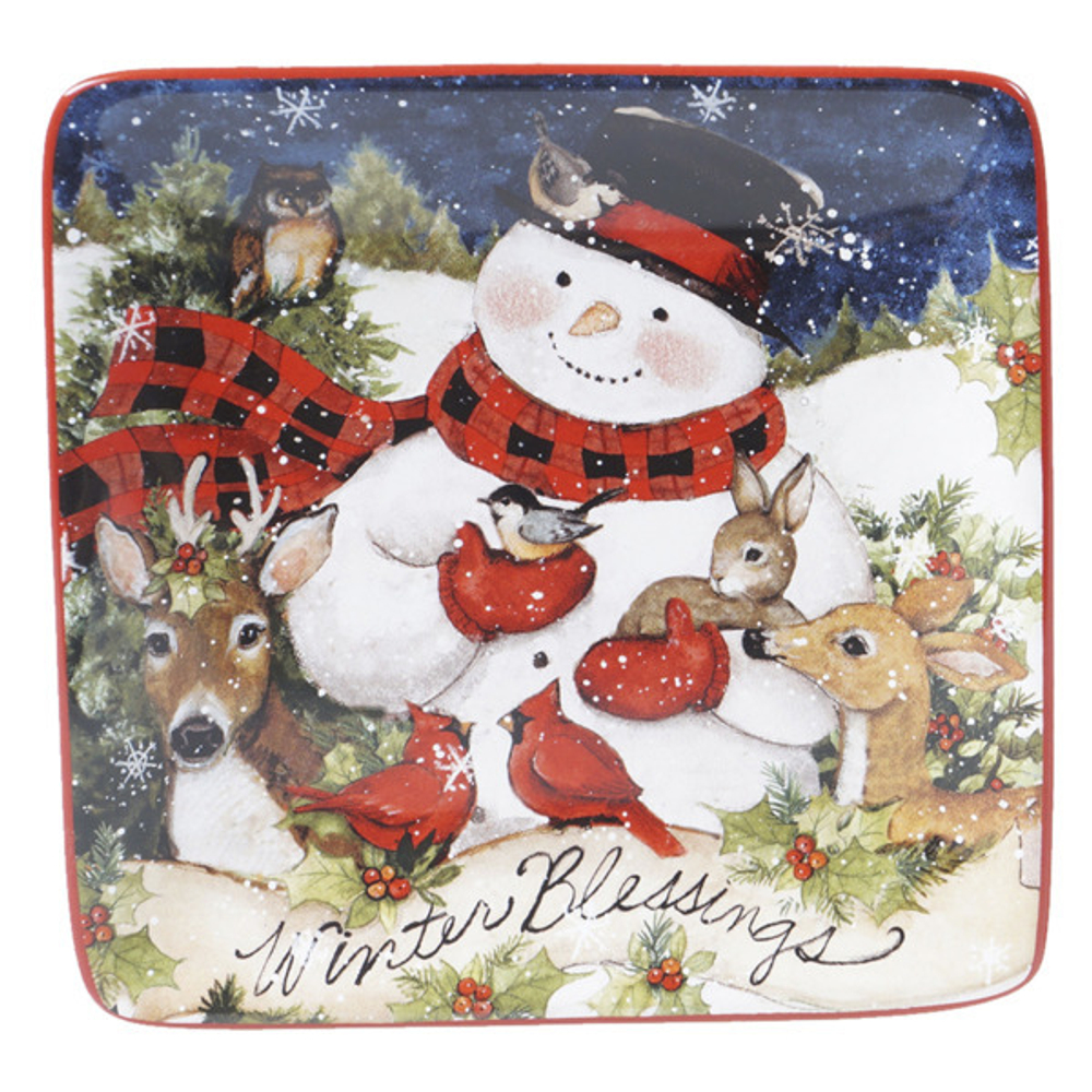 Тарелка пирожковая квадратная 15см Certified Int. Магия Рождества Снеговик