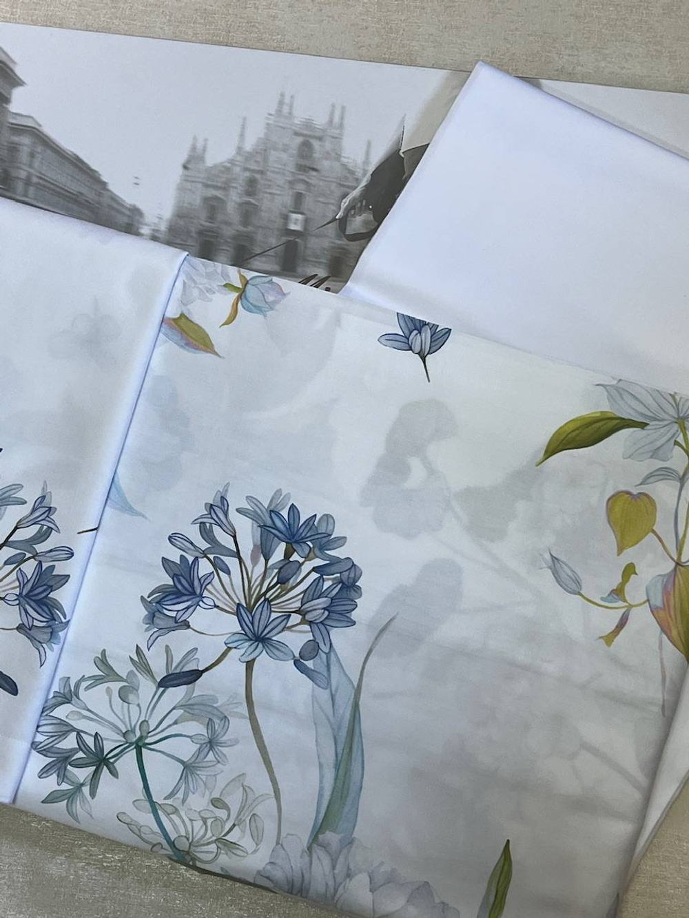 Постельное белье 2 спальное евро Mirabello Fresh Bouquet бело-голубое