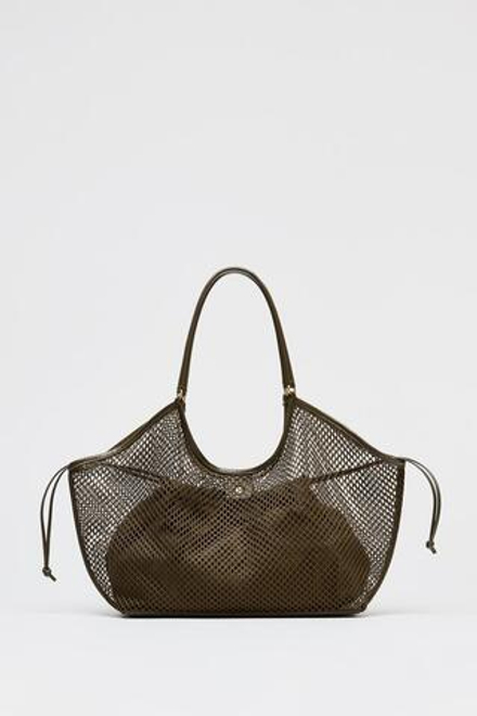ZARA СЕТЧАТАЯ СУМКА-ШОПЕР, ЗЕЛЕНЫЙ