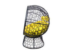 Диван ЛЕЖЕБОКА на подставке с ротангом черный, желтая подушка