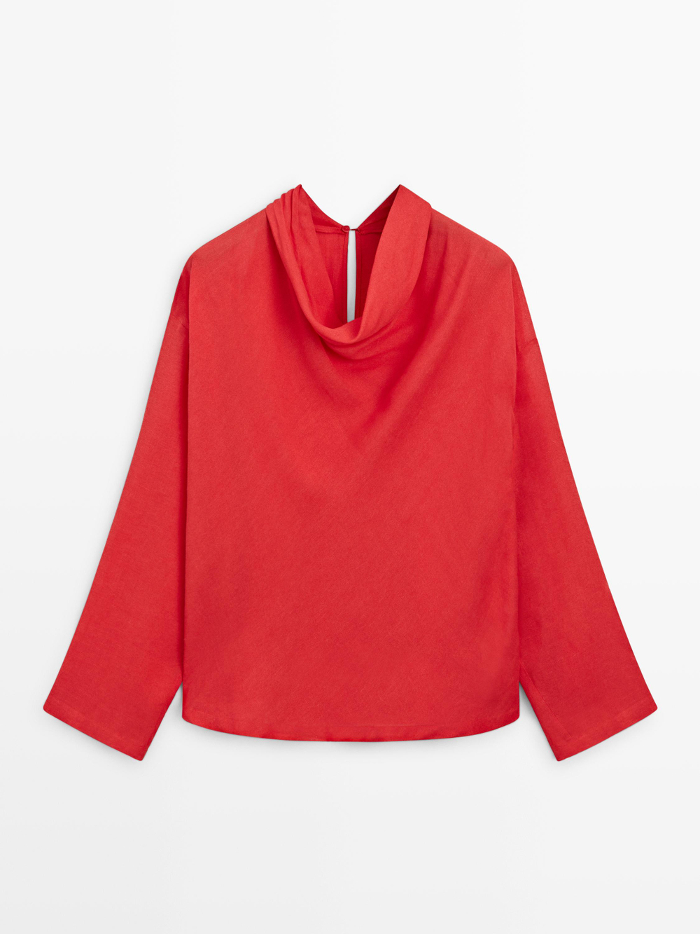 Massimo Dutti Блуза из струящейся ткани с драпированным воротником, коралловый