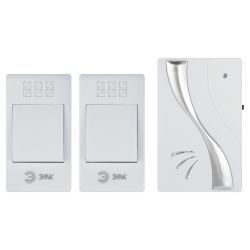 Звонок дверной ЭРА TWIN-B беспроводной две кнопки белый 32 мелодии | Электрозвонки