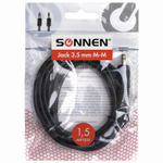 Кабель Jack 3.5 mm M-M 1 5 м SONNEN для передачи стерео-аудио черный (5 штук в упаковке)