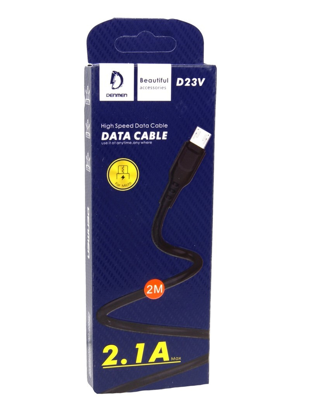 Кабель USB - Micro DENMEN D23V 2.1A (черный) 2м .