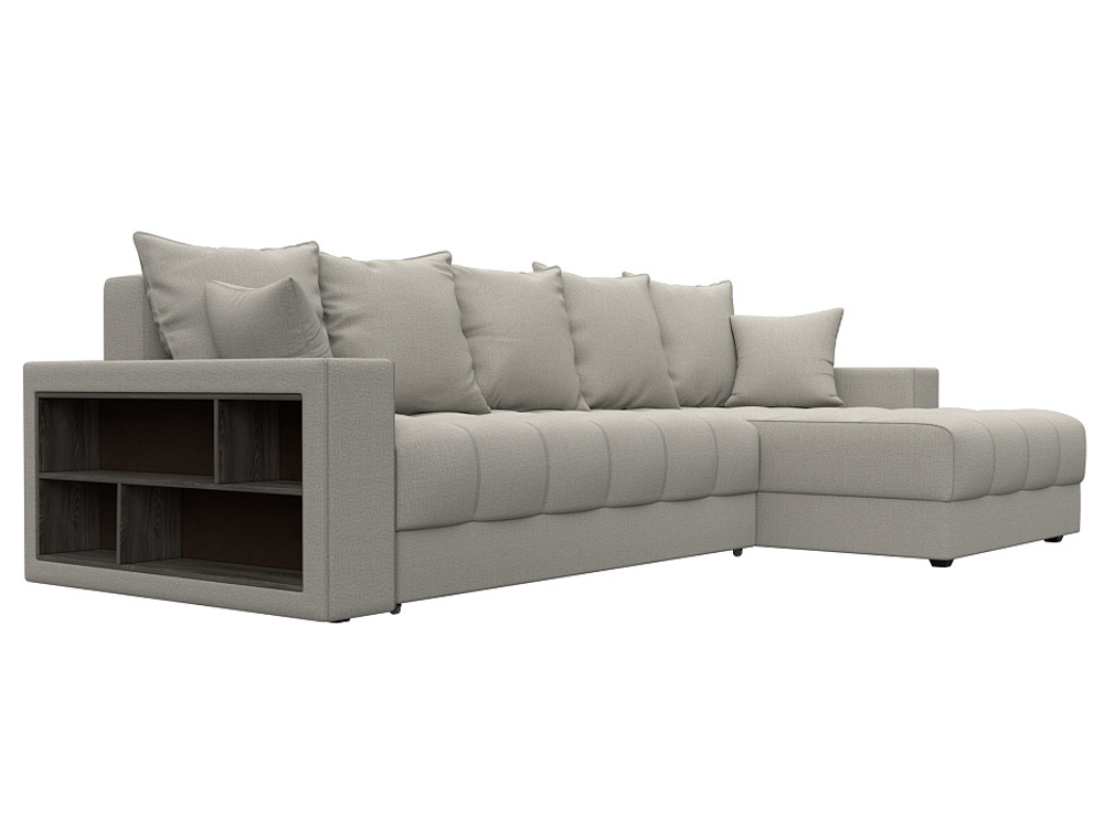 Диван угловой с декором и полкой Лига-050 НПБ, Амур 02 бежевый, Рогожка, 128586