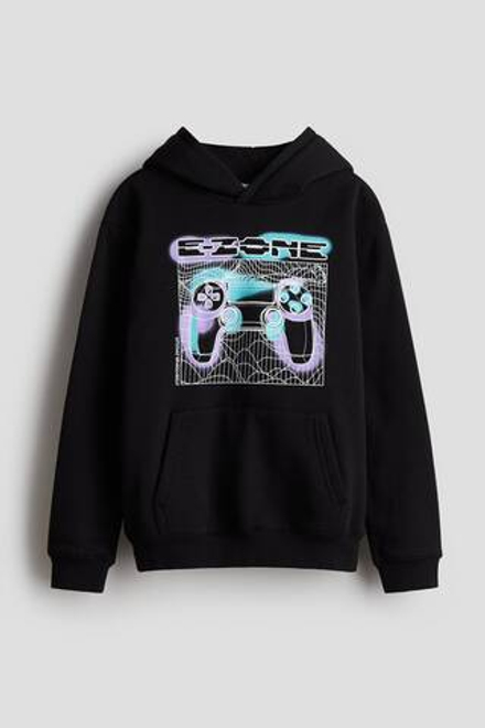 H&M Толстовка с капюшоном и принтом, черный