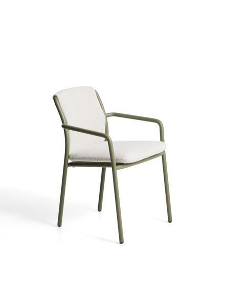 Уличный стул Linosa из зеленого алюминия с бежевой подушкой