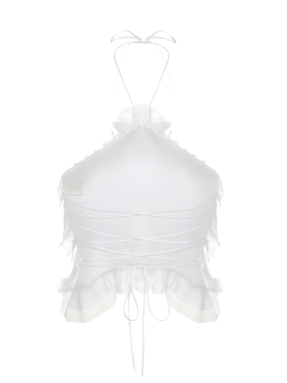 Топ из органзы с рюшами и открытой спиной