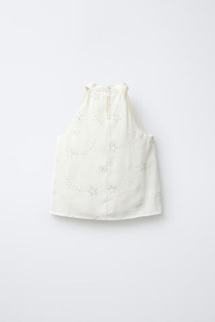 ZARA ТОП С ГОРЛОВИНОЙ ХАЛТЕР И СТРАЗАМИ, ЖЕЛТОВАТО-БЕЛЫЙ