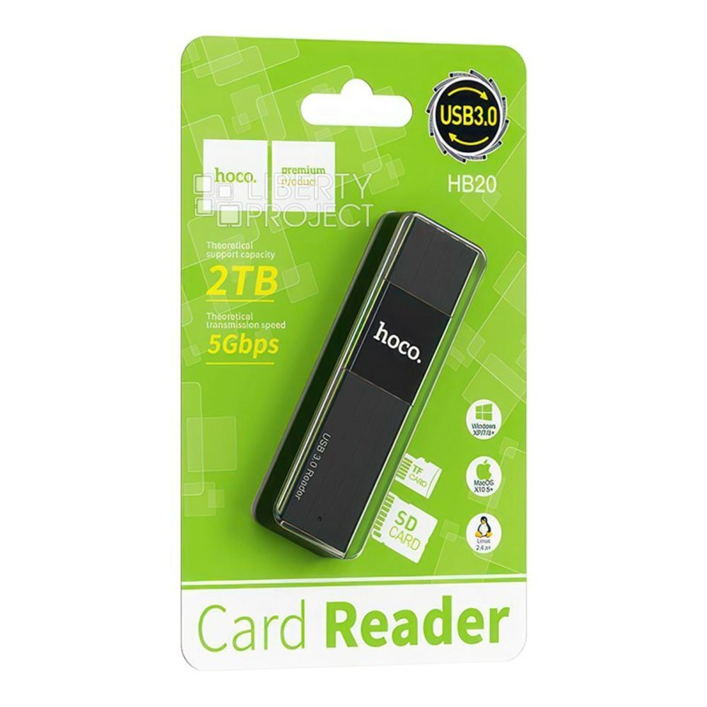 Картридер HOCO HB20, USB 3,0. TF/SD черный