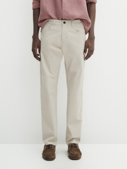 Massimo Dutti Зауженные брюки с отделкой под деним, бежевый