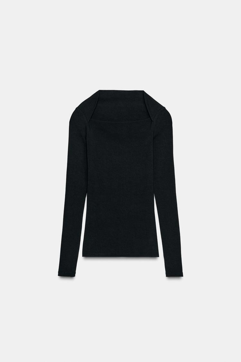 ZARA ФУТБОЛКА В РУБЧИК С ДЛИННЫМИ РУКАВАМИ, ЧЕРНЫЙ