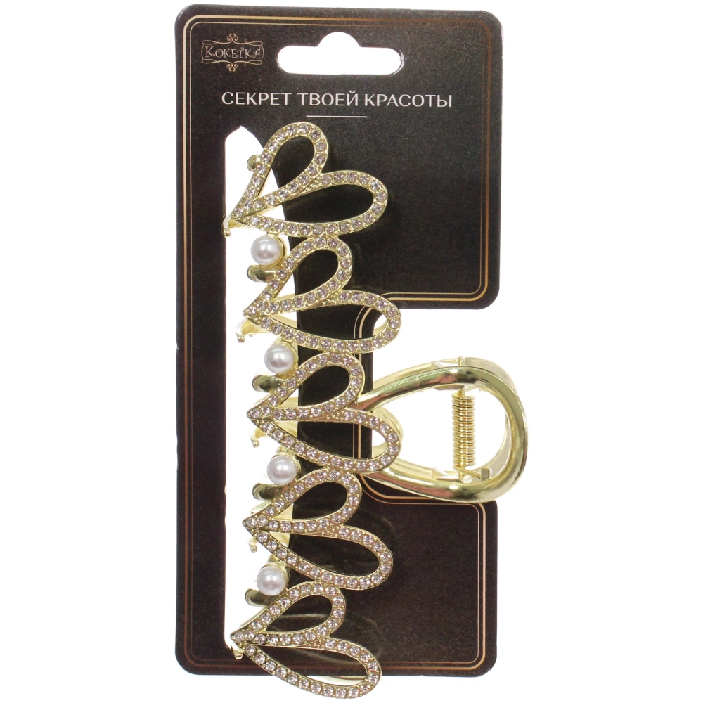 Заколка-краб для волос «PORTOFINO», сердечки, цвет золото и хром, 11,5*5,5см