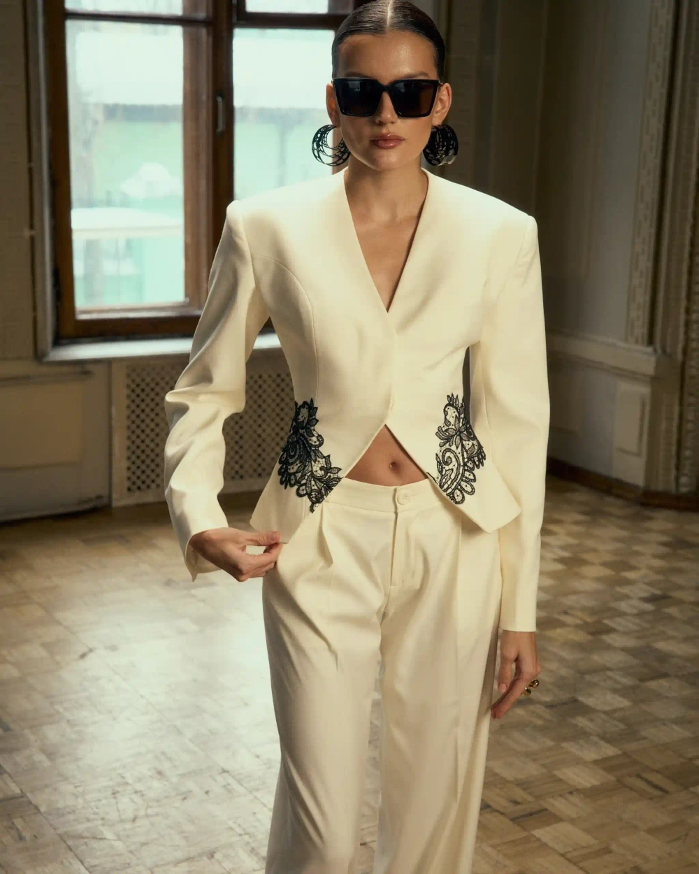 Жакет с кружевом, Белый