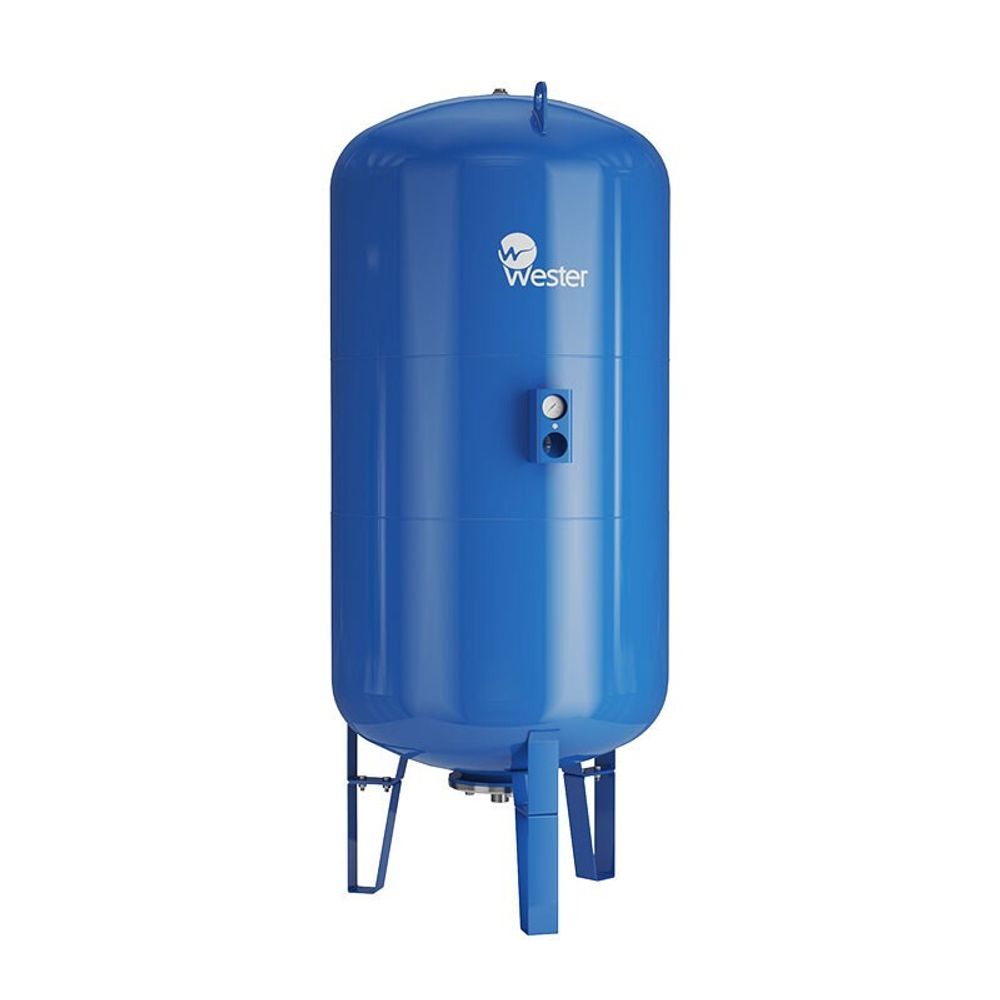 Гидроаккумулятор для водоснабжения WESTER WAV объём 750л, DN 50, PN 16, вертикальный, резьбовое-НР, G-2&#39;&#39;, с опорами и манометром, голубой, Турция