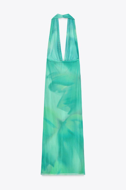 ZARA ДЛИННОЕ ПЛАТЬЕ ИЗ ТКАНИ С ПРИНТОМ, ОТТЕНКИ ЗЕЛЕНОГО