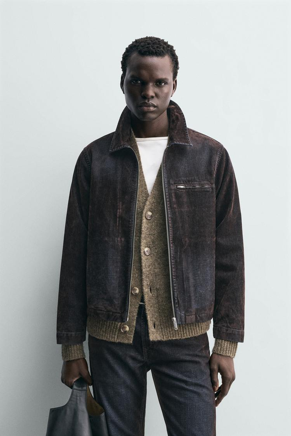 ZARA КУРТКА ФЛОКИРОВАННЫЙ БАРХАТ, КОРИЧНЕВЫЙ