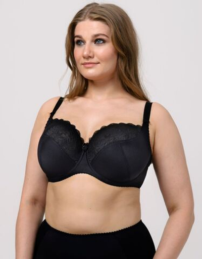Бюстгальтер на каркасах с украшенной кружевом чашкой (Размер: 100C) (Цвет: черный)