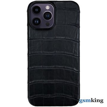 Leather Case for iPhone 14 Pro Max Croco Black (Чёрный крокодил)