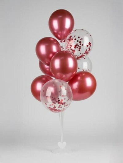 Набор воздушных шаров 11 шт. + стойка 110 см "Clear glitter balloons", red